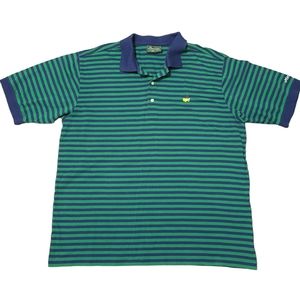 The Masters Collection Polo Shirt Men XL Navy Blue Green Striped Pima Cotton